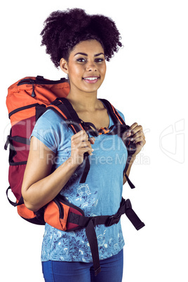 Portrait of a young woman with backpack