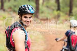 Handsome biker looking at the camera