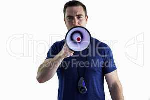 Male trainer yelling through the megaphone