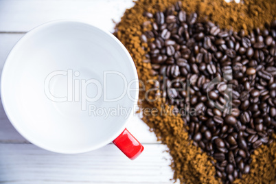 Coffee on a table in heart shape