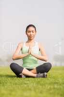 Peaceful sporty woman doing yoga