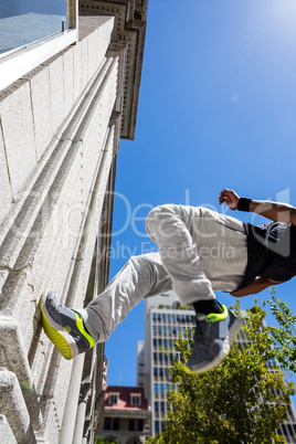 Athlete walking on the wall