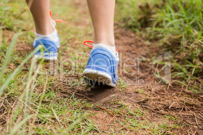 Close up view of woman jogging