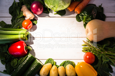 Circle of vegetables on table