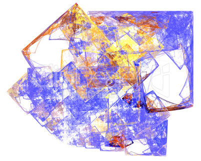 Abstract fractal design. Multiple yellow and violet squares on w