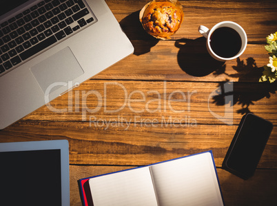 Overhead view of an desk