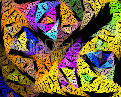 Abstract fractal design.Yellow triangle pattern on black.