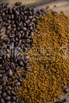 Coffee beans and grounds on a table