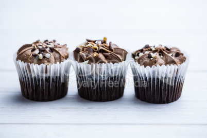 Chocolate cupcakes on a table