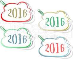 Happy new year 2016 creative greeting card design, Year 2016 stickers set design element isolated on white