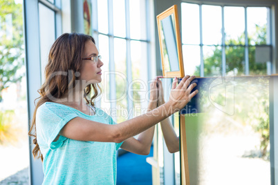 Woman shopping for new glasses