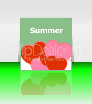Grungy summer poster with love heart set. I love summer concept
