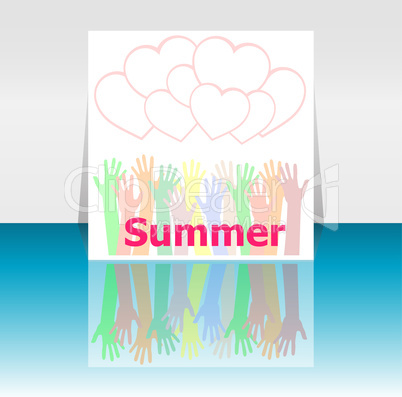 word summer and people hands, love hearts, holiday concept, icon design