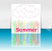 word summer and people hands, love hearts, holiday concept, icon design