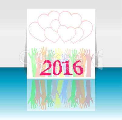 2016 and people hands set symbol. The inscription 2016 in oriental style on abstract background