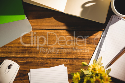 Overhead view of an desk