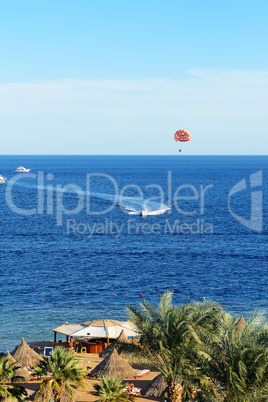 Parasailing and beach of luxury hotel, Sharm el Sheikh, Egypt