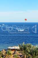 Parasailing and beach of luxury hotel, Sharm el Sheikh, Egypt