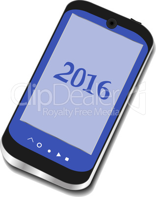 smart phone icon isolated on white with a 2016 sign