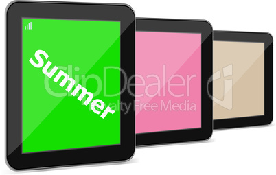 summer word on tablet pc screen, holiday concept