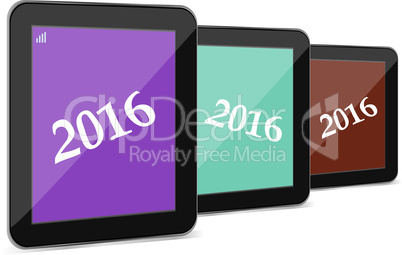 set of tablet pc or smart phone icon isolated on white with a 2016 sign