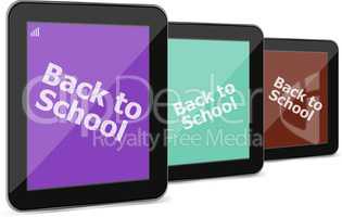 Tablet PC set with back to school word on it, isolated on white