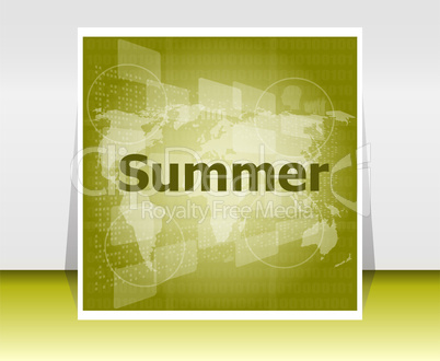 abstract digital touch screen with summer word, abstract background