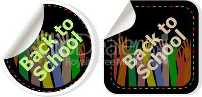Back to school text on label tag stickers set isolated on white