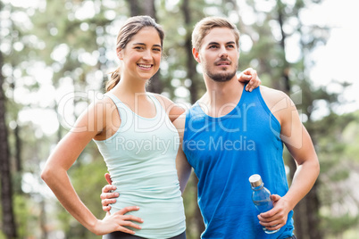 Happy joggers looking away