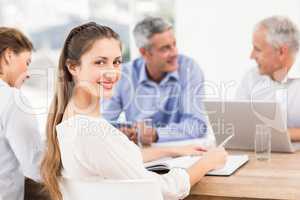 Smiling businesswoman during a meeting