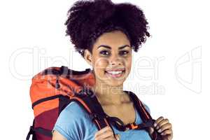 Portrait of a young woman with backpack