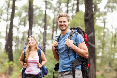 Young happy hiker couple