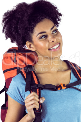 Close up view of a young woman with a backpack