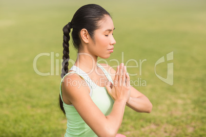 Peaceful sporty woman doing yoga