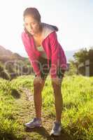 Breathing athletic brunette resting