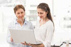 Smiling businesswomen using laptop