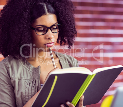 Casual businesswoman looking in her diary