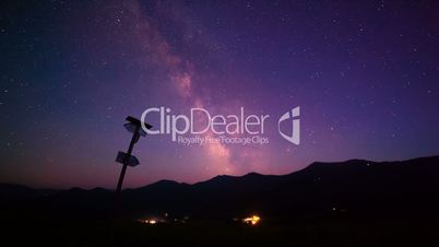 Milky Way Galaxy over the Mountains. Time Lapse