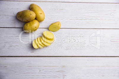 Potato slices on a table