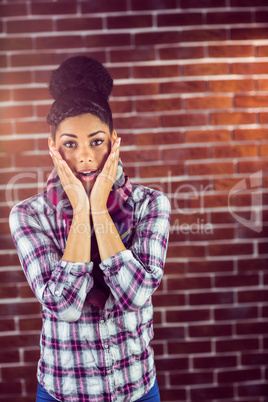 A surprised young female hipster