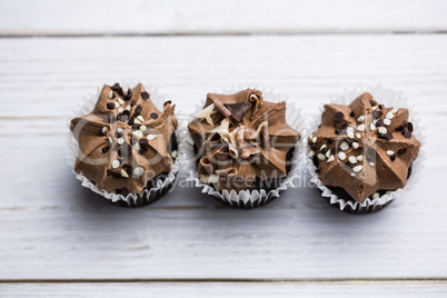 Chocolate cupcakes on a table