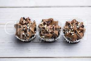 Chocolate cupcakes on a table