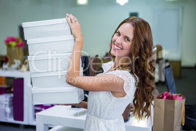 Pretty woman shopping for shoes