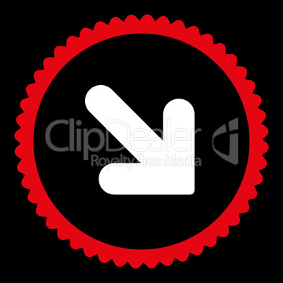 Arrow Down Right flat red and white colors round stamp icon