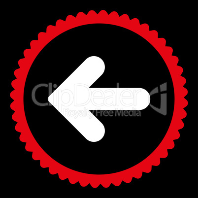 Arrow Left flat red and white colors round stamp icon