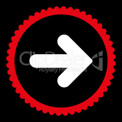 Arrow Right flat red and white colors round stamp icon