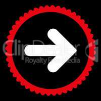 Arrow Right flat red and white colors round stamp icon