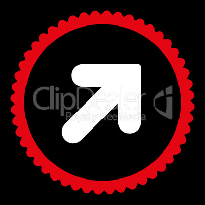 Arrow Up Right flat red and white colors round stamp icon