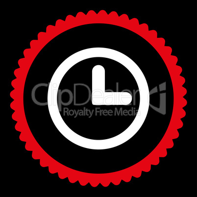 Clock flat red and white colors round stamp icon