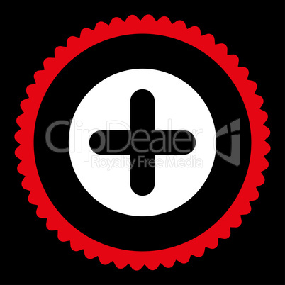 Create flat red and white colors round stamp icon